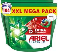 Ariel Platinum PODS®, Washing Liquid Laundry Detergent Capsules 104 washes (52x2), +Extra Stain Removal, Even Remove 7-Day Dried-In Stains