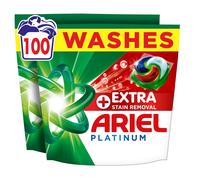 Ariel Platinum PODS, Washing Liquid Laundry Detergent Capsules 100 Washes, +Extra Stain Removal, Remove Even 7-Day Dried-in Stain