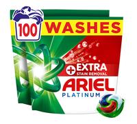 Ariel Platinum PODS?, Washing Liquid Laundry Detergent Capsules 100 Washes, +Extra Stain Removal, Remove Even 7-Day Dried-In Stains