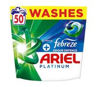 Ariel Platinum PODS®, Washing Liquid Laundry Detergent Capsules, 50ct | 50 Washes, +Touch Of Febreze Odour Defence, Remove Even 7-Day Sweat Odours