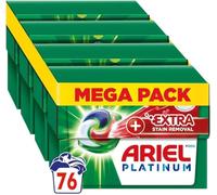 Ariel Platinum PODS®, Washing Liquid Laundry Detergent Capsules 76 (4x19) Washes, +Extra Stain Removal, Even Remove 7-Day Dried-In Stains