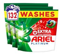 Ariel Platinum PODS®, Washing Liquid Laundry Detergent Capsules, 3 x 44 Washes, +Extra Stain Removal, Remove Even 7-Day Dried-In Stains