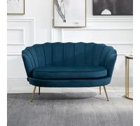 Ariel Sofa with Gold Legs - 2 Seater - Blue Velvet Fabric