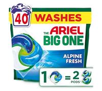 Ariel The Big One PODS®, Washing Liquid Laundry Detergent Capsules, 2 x 40 Washes, Alpine Fresh, 2X Stain & Odour Removal, Fast Dissolving Even in Cold