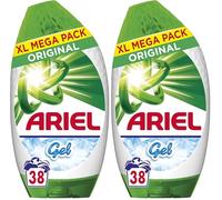 Ariel Washing Liquid Laundry Detergent Gel, 38 Washes, Original, Brrrilliant Stain Removal Even In 15˚C Or 15min (Pack of 2)