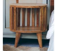 Ariella 100% Solid Mango Wood Single-Shelf Bedside Table with Nordic Legs, Hand-finished Desk with Open Shelf, 26L x 36W x 40H cm, Brown Aosom UK