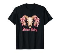 Aries Baby Coquette Zodiac Ram Skull Pink Ribbon Astrology T-Shirt