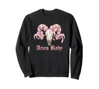 Aries Baby Zodiac Coquette Ram Skull Pink Ribbon Astrology Sweatshirt