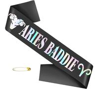 Aries Baddie Sash for March April Birthday Party - Black Glitter Foil Constellation Zodiac Party Decorations, Astrology Theme Bday Supplies for Women & Girls（Black iridescent）