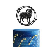 Aries Cake Topper, Aries Birthday Cake Topper, Black Glitter March April Birthday Cake Decor for 12 Constellation Party, Zodiac Horoscope Themed Party Decoration
