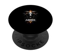 Aries flaming skull ram zodiac PopSockets Adhesive PopGrip