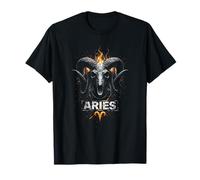 Aries Flaming Skull ram Zodiac T-Shirt