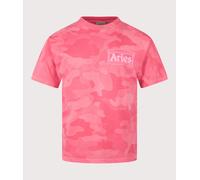Aries Mens Aged Camo T-Shirt - Colour: Pink - Size: Large