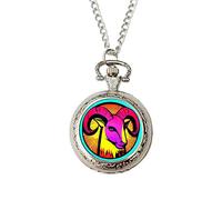 Aries Pop Art Zodiac Pocket Watch - Colourful Horoscope Gift for Men, Silver Chain & Gift Box - Fun Astrology Present for Aries Birthdays or Christmas