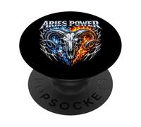 Aries Power Zodiac Ram Skull Blue Fire Biker Heavy Metal PopSockets Adhesive PopGrip