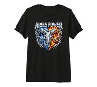 Aries Power Zodiac Ram Skull Blue Fire Biker Heavy Metal Premium T-Shirt
