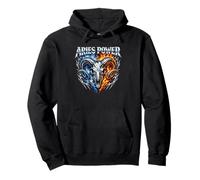 Aries Power Zodiac Ram Skull Blue Fire Biker Heavy Metal Pullover Hoodie