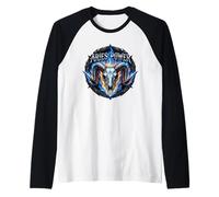 Aries Power Zodiac Ram Skull Blue Fire Heavy Metal Biker Raglan Baseball Tee