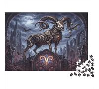 Aries Zodiac 1000 Piece Jigsaw Puzzle,Home Wall Decor,Stress Relief,Premium Cardboard Gothic Skull Ram,Whimsical Challenge,Great Gifts,Educational Toy,Adults & Kids 14+ 52x38cm