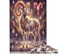 Aries Zodiac 500 Piece Wooden Jigsaw Puzzle,Wood,Impossible Challenge,Adults & Kids 14+ Red Dream Crystal,Home Wall Decor,Gift Idea,Educational Toy,Stress Relief (52x38cm)