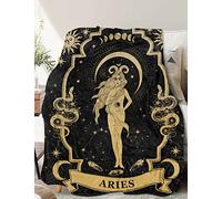 Aries Zodiac Blanket 60"X50", Witchy & Gothic Gifts - Soft Throw Blanket with Tarot Moon Constellation Pattern