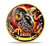 Aries Zodiac Challenge Coin | Astrological Sign & Symbol Medallion | Aries Horoscope Token | Commemorative Gifts for Collectors, Astrology Enthusiasts, and Zodiac Lovers