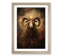 Aries Zodiac Classicism Framed Wall Art Print, Ready to Hang Picture for Living Room Bedroom Home Office, Oak A2 (48 x 66 cm)