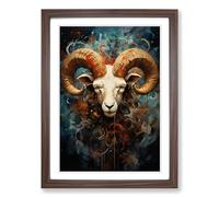 Aries Zodiac Expressionism Framed Wall Art Print, Ready to Hang Picture for Living Room Bedroom Home Office, Walnut A2 (48 x 66 cm)
