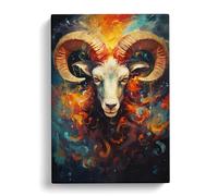 Aries Zodiac Expressionism No.2 Canvas Print | Gallery Wrapped 30mm Frame Wall Art | 30x20 inches | Ready to Hang | Eclectic Picture | Living Room Bedroom Lounge Office