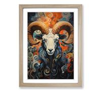 Aries Zodiac Hard Edge Painting Framed Wall Art Print, Ready to Hang Picture for Living Room Bedroom Home Office, Oak A2 (48 x 66 cm)
