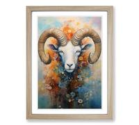 Aries Zodiac Impressionism Framed Wall Art Print A2 Oak