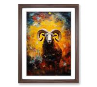 Aries Zodiac Impressionism Framed Wall Art Print, Ready to Hang Picture for Living Room Bedroom Home Office, Walnut A2 (48 x 66 cm)