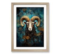 Aries Zodiac Modern Framed Wall Art Print, Ready to Hang Picture for Living Room Bedroom Home Office, Oak A2 (48 x 66 cm)