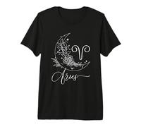 Aries Zodiac Moon Floral Celestial Astrology Graphic Premium T-Shirt