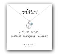 Aries Zodiac Necklace with Birthstone | Star Sign Circle Pendant Necklace | Sterling Silver Adjustable Chain | Horoscope Jewellery | March or April Birthstone Gift