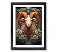 Aries Zodiac Nouveau Framed Wall Art Print A2 Black