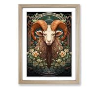 Aries Zodiac Nouveau Framed Wall Art Print A2 Oak