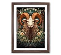Aries Zodiac Nouveau Framed Wall Art Print A2 Walnut