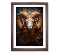 Aries Zodiac Realism Framed Wall Art Print A2 Walnut