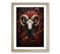 Aries Zodiac Realism No.2 Framed Wall Art Print, Ready to Hang Picture for Living Room Bedroom Home Office, Oak A2 (48 x 66 cm)