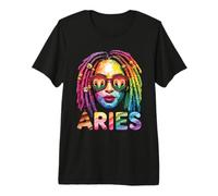 Aries Zodiac Sign Black Girl Dreadlocks Ram Horns Astrology Premium T-Shirt