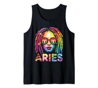 Aries Zodiac Sign Black Girl Dreadlocks Ram Horns Astrology Tank Top