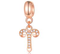 Aries Zodiac Sign Charms fits Pandora Birthday Bracelet - Rose Gold 925 Sterling Silver Necklace Pendant, 12 Constellation Dangle CZ Beads, Gifts for Daughter/Wife/St Patricks Day