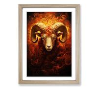 Aries Zodiac Symbolism Framed Wall Art Print, Ready to Hang Picture for Living Room Bedroom Home Office, Oak A2 (48 x 66 cm)
