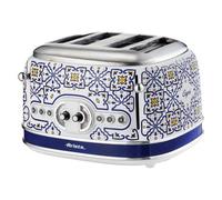 Ariete Toaster 156 Capri, Mediterranean Style, 4 Slots, 6 Burning Levels with Automatic Ejection, Crumb Tray, Toasting, Heating and Defrosting Functions, 1630 W