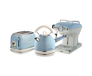 Ariete ARPK18 Retro Style Dome Kettle, 2 Slice Toaster and Espresso Machine Set, Vintage Design, Blue