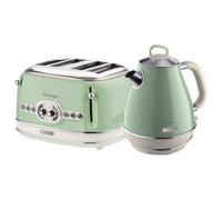 Ariete ARPK20 Retro Style Jug Kettle and 4 Slice Toaster Set, Vintage Design, Green