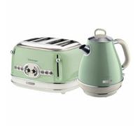 Ariete ARPK20 Retro Style Jug Kettle and 4 Slice Toaster Set, Vintage Design, Green