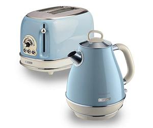 Ariete ARPK3 Retro Style Jug Kettle and 2 Slice Toaster Set, Vintage Design, Blue