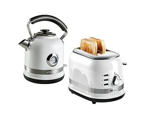 Ariete ARPK32 Moderna Cordless Kettle and 2 Slice Toaster Set, Stainless Steel Body, White